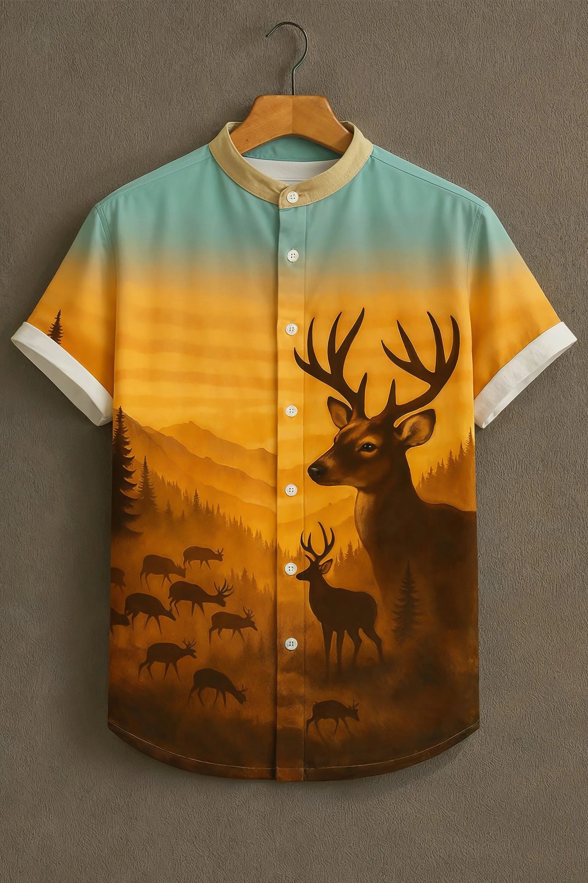 Sunflare Sunset Deer Print Casual Shirt