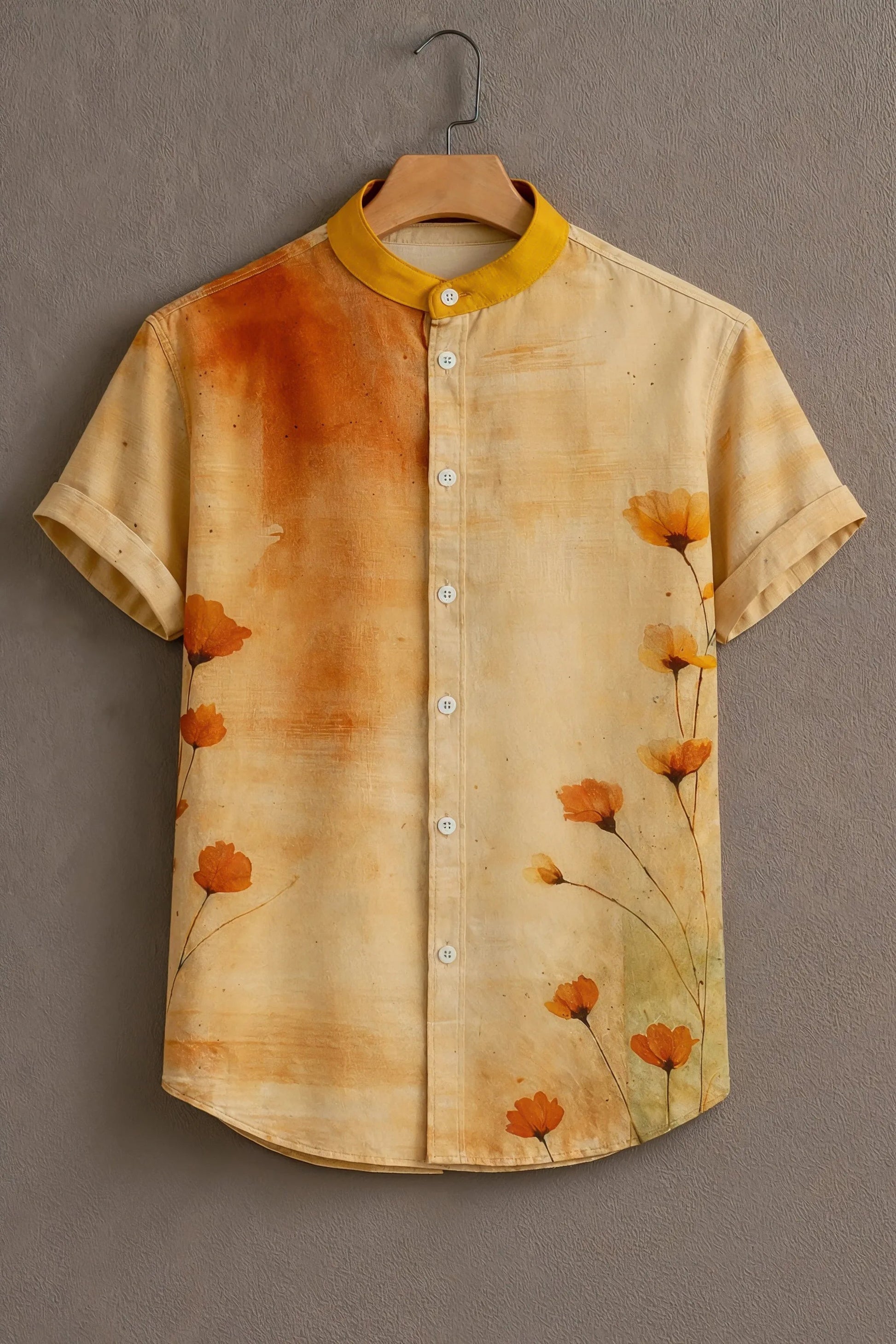 Sunflare Beige Shirt with Watercolor Botanical Design