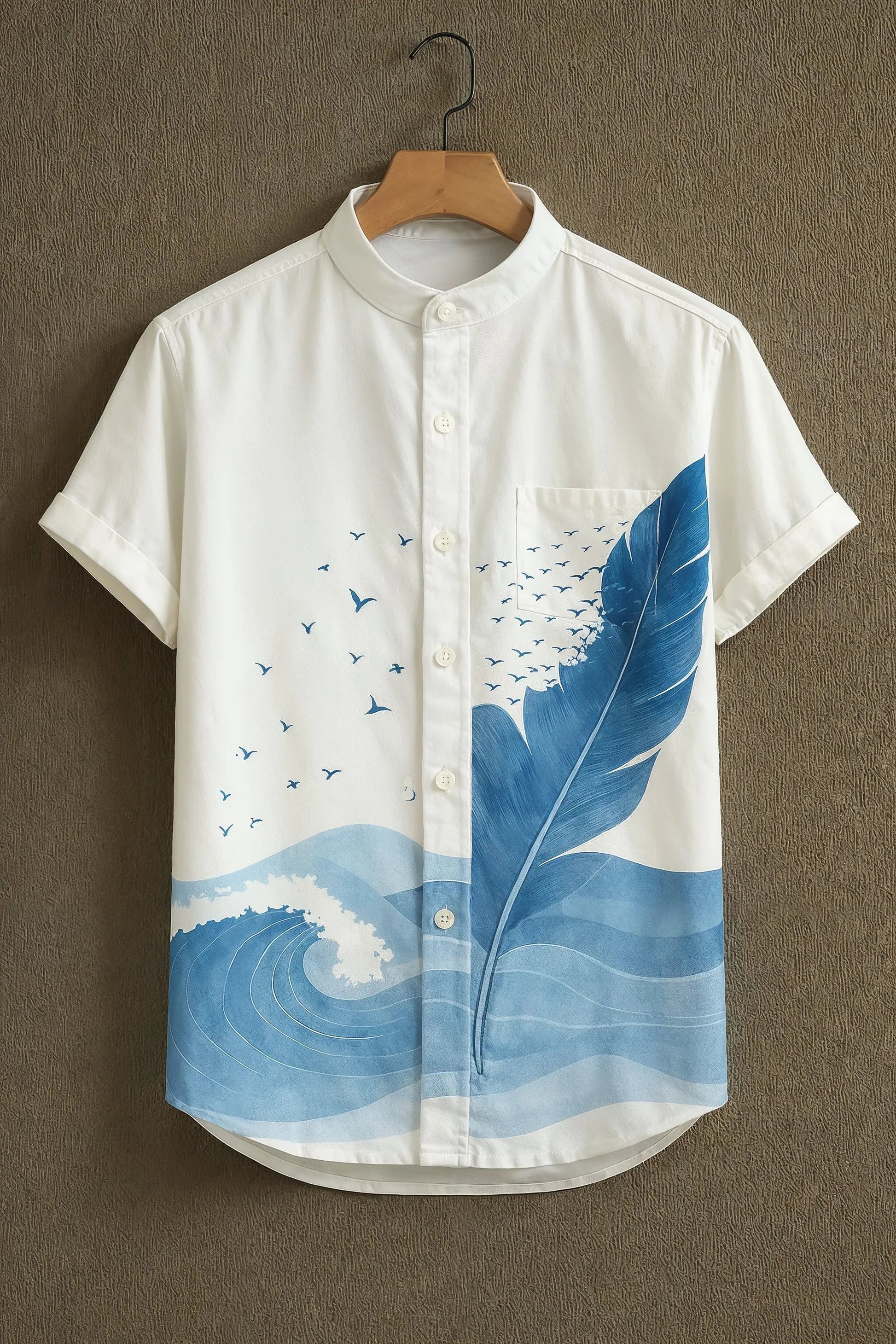 Sunflare White Artistic Feather Wave Shirt