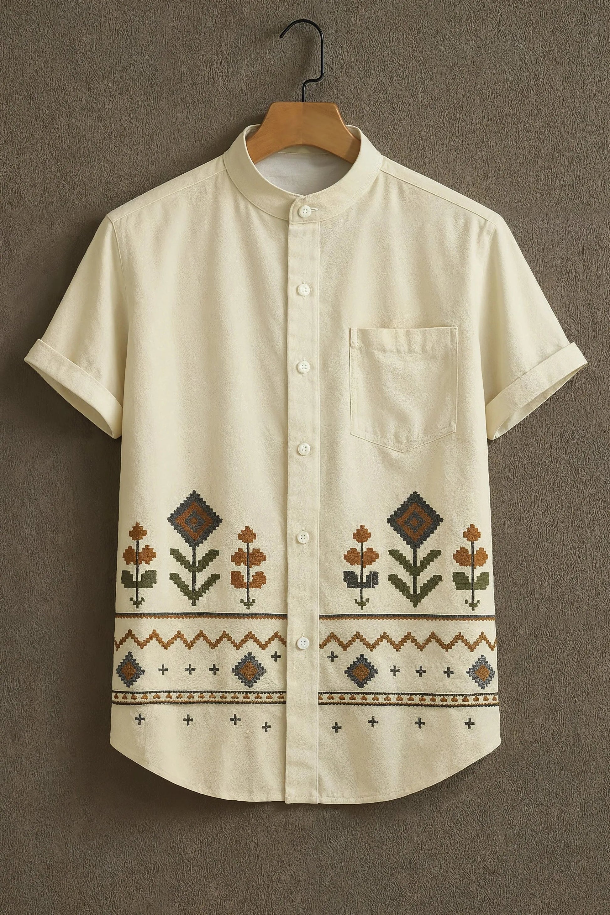 Sunflare Cream Casual Shirt with Tribal Floral Print