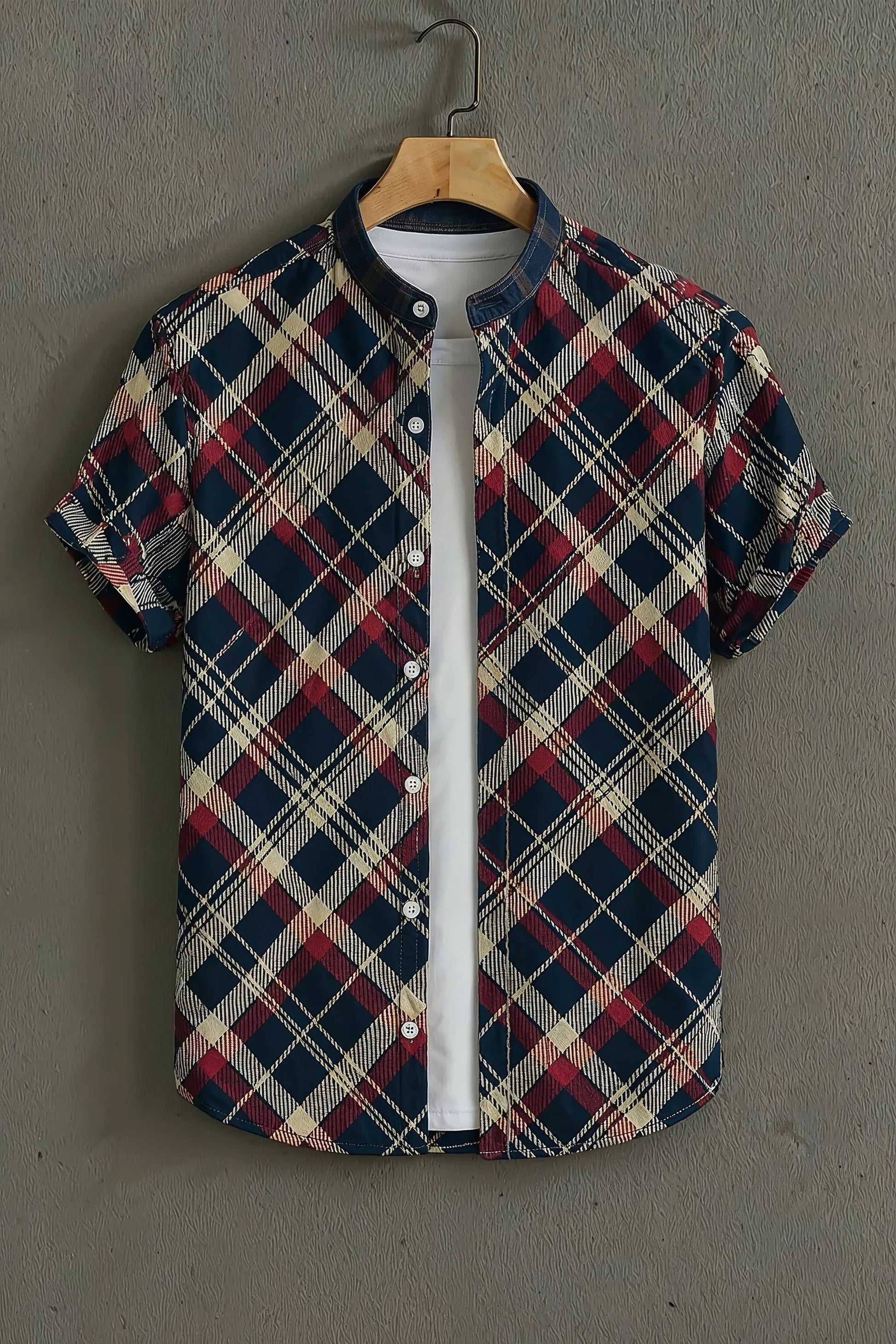 Sunflare Navy Premium Check Pattern Casual Shirt