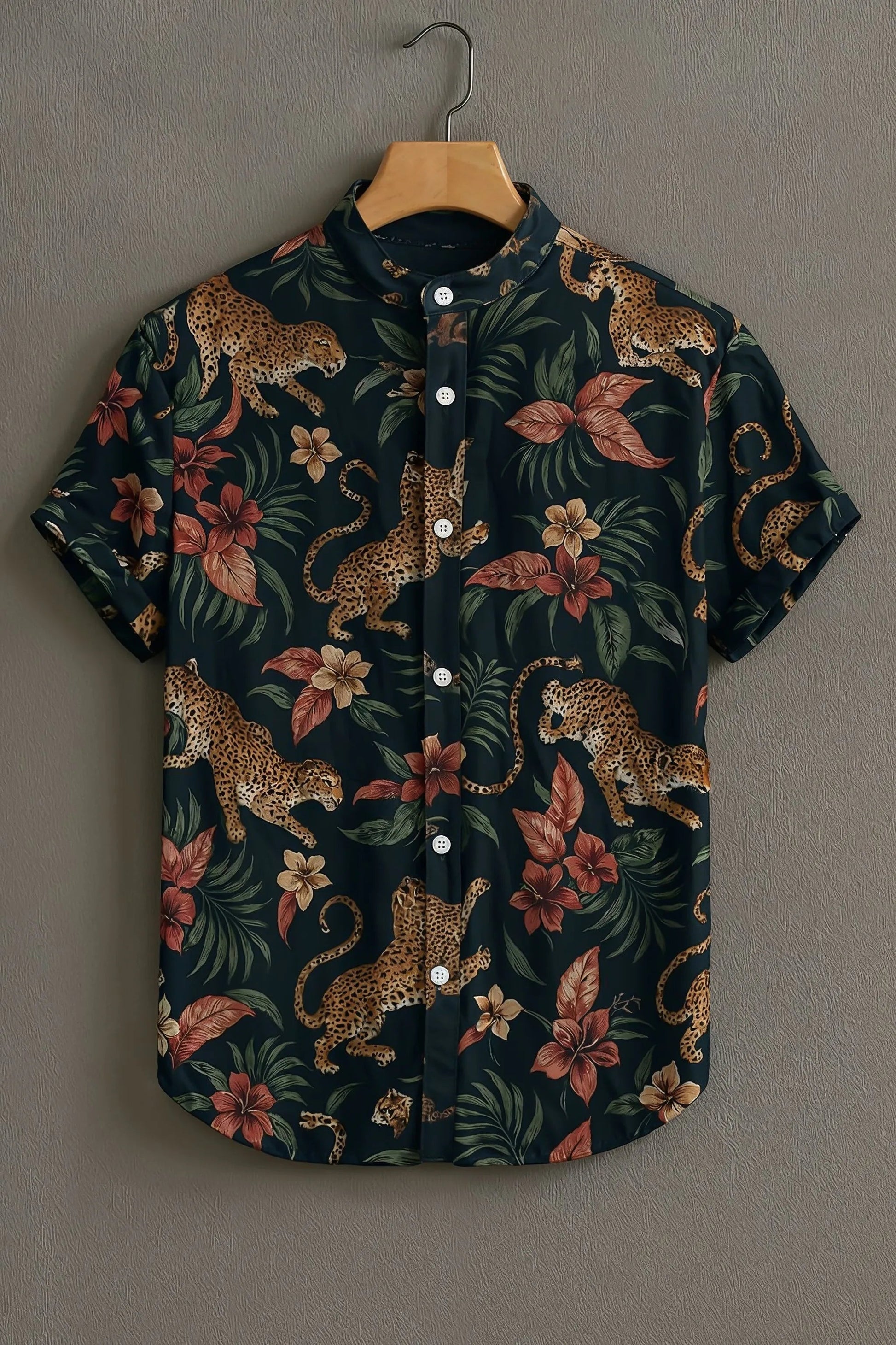 Sunflare Black Artistic Leopard Floral Print Shirt