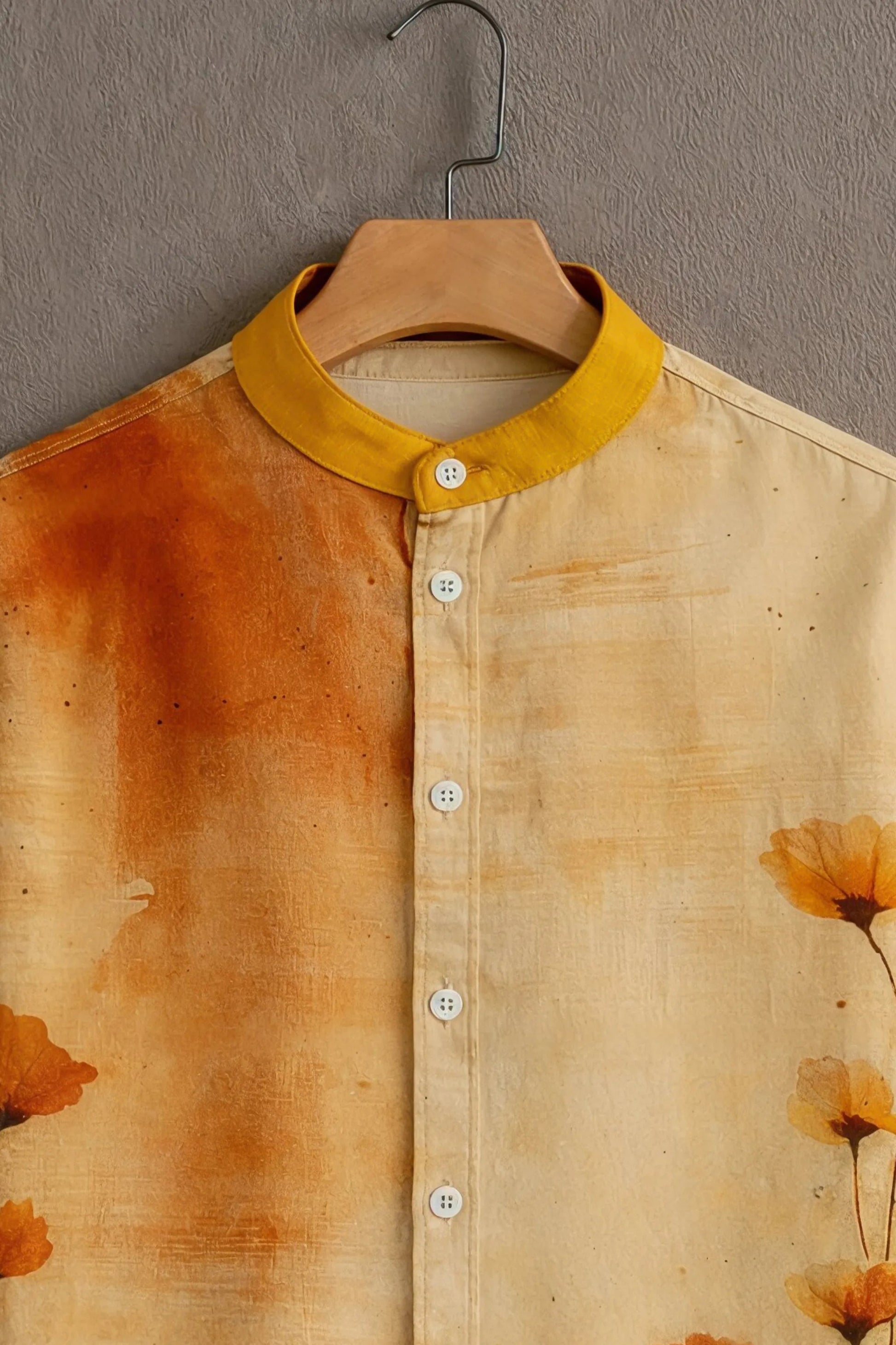 Sunflare Beige Shirt with Watercolor Botanical Design