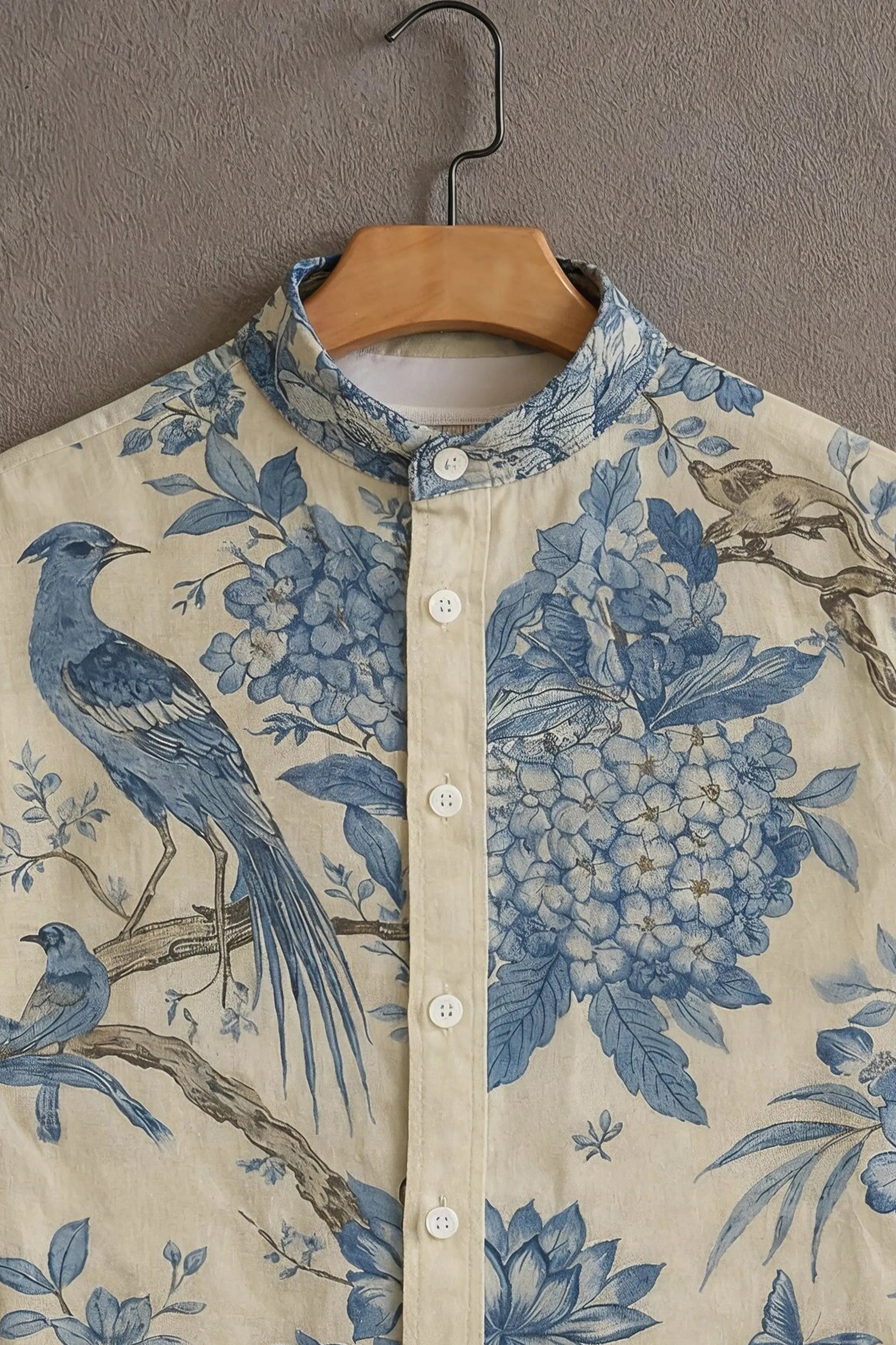 Sunflare Beige Artistic Blue Bird Floral Print Shirt