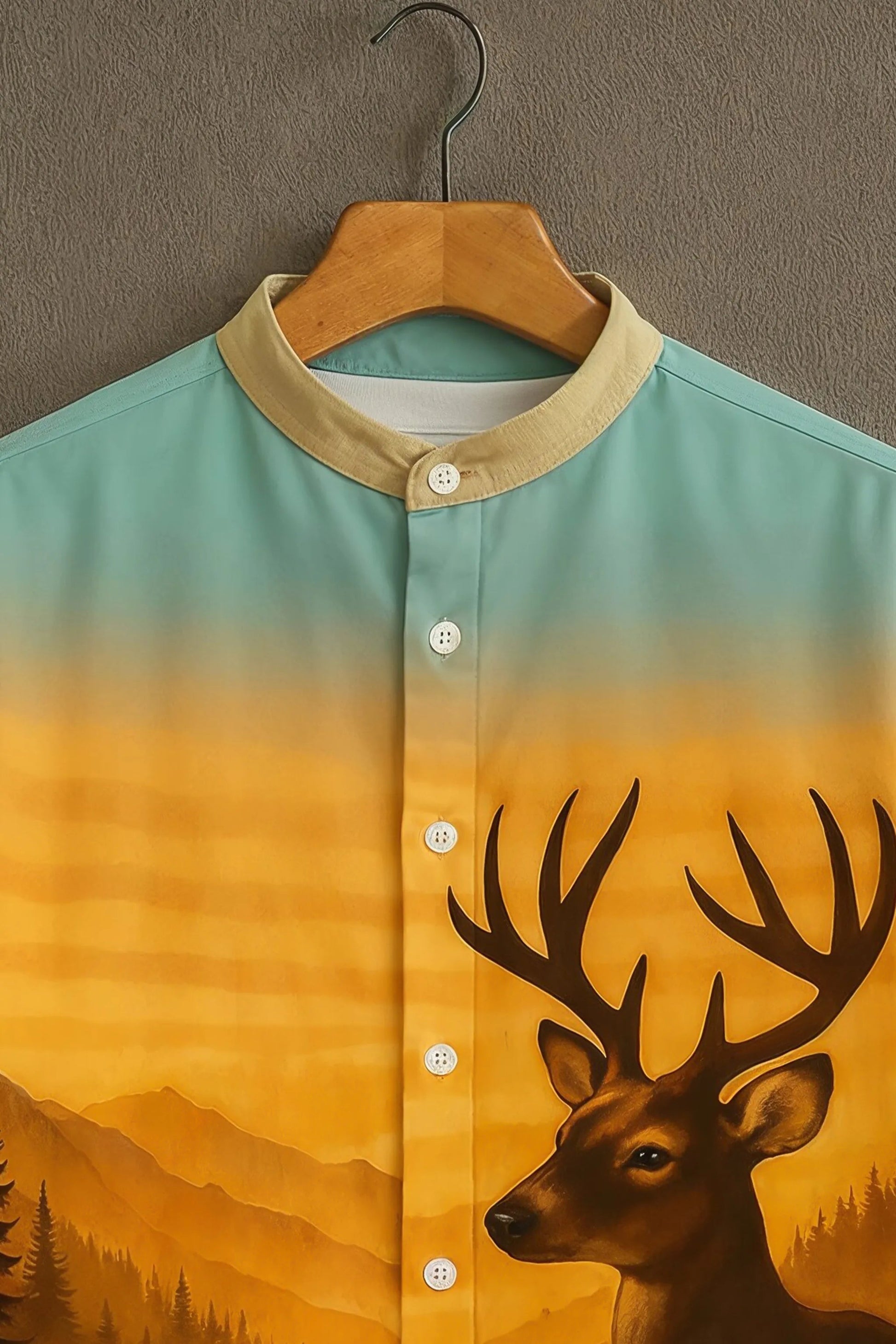 Sunflare Sunset Deer Print Casual Shirt