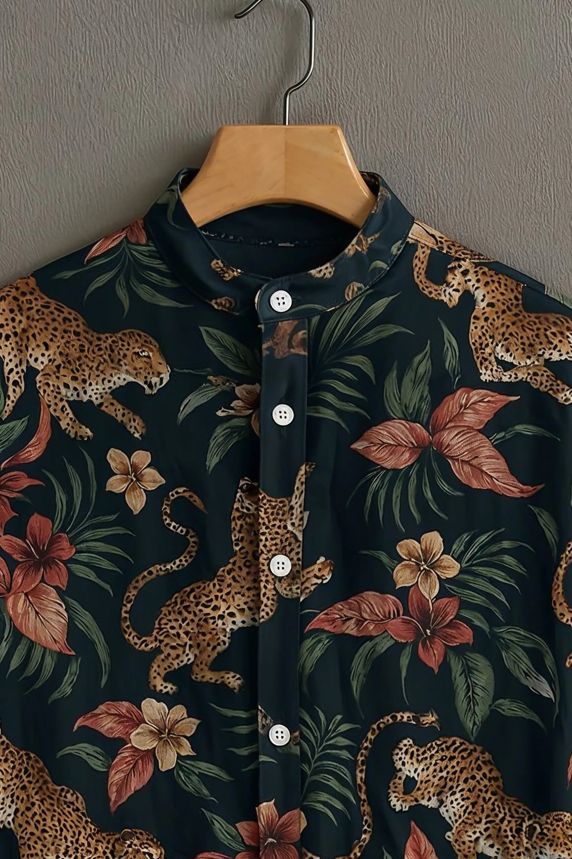 Sunflare Black Artistic Leopard Floral Print Shirt