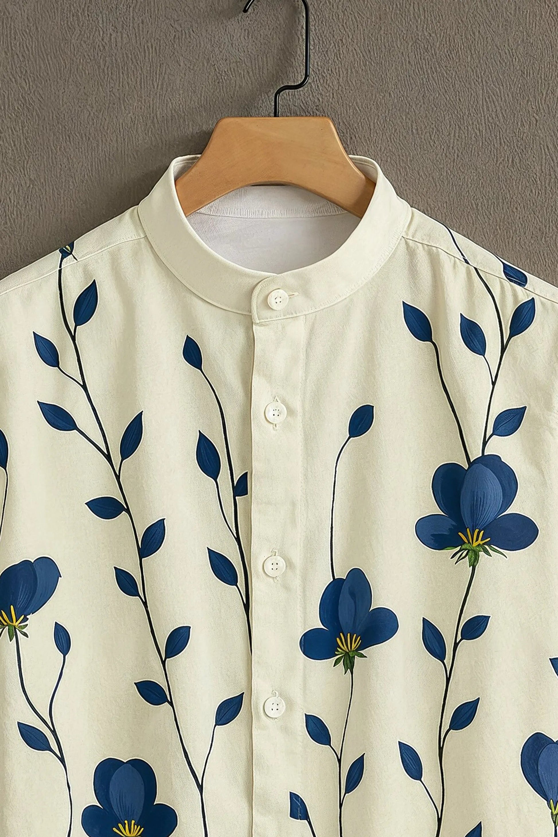 Sunflare Cream Shirt with Blue Flower Design