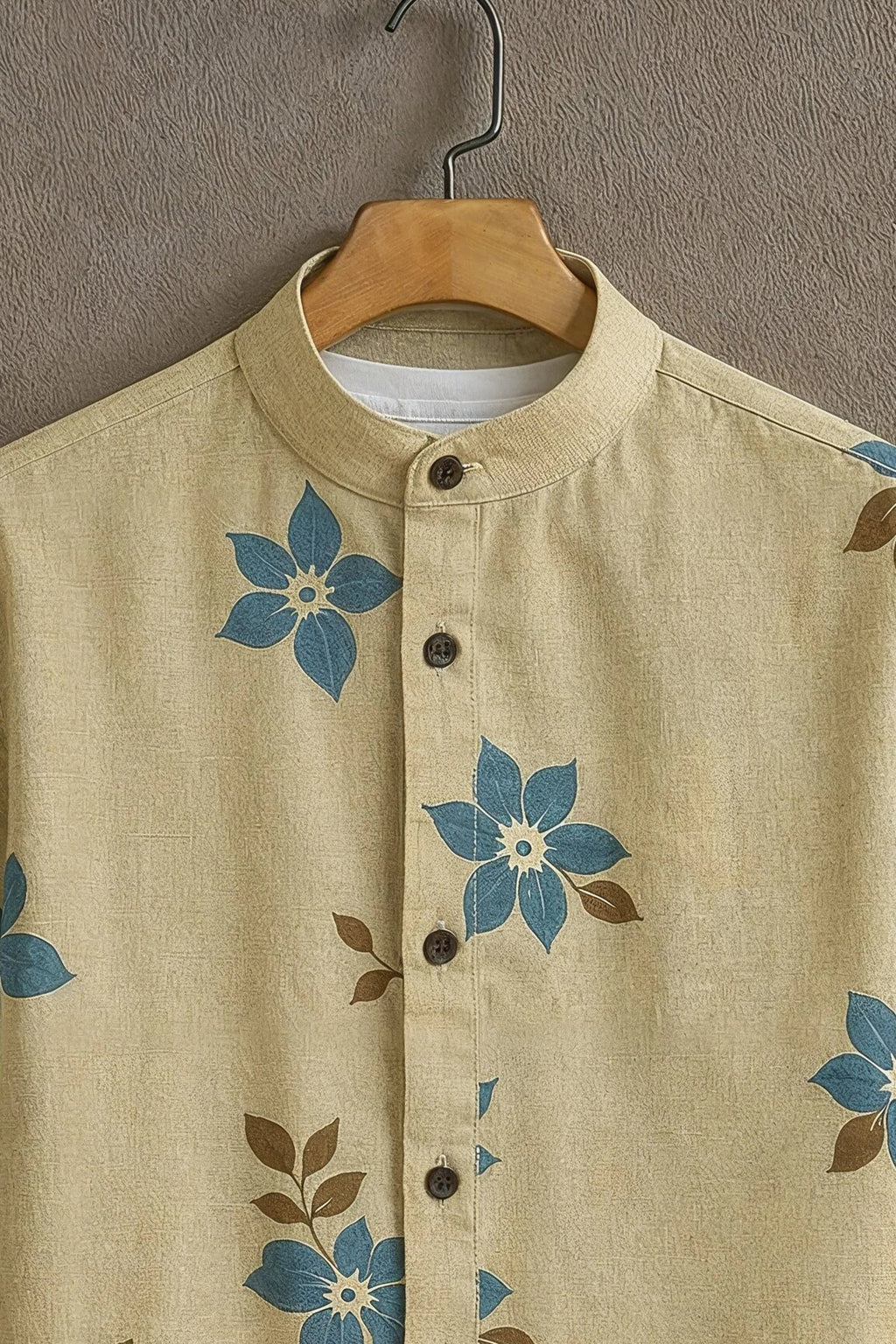 Sunflare Beige Nature-Inspired Blue Floral Shirt