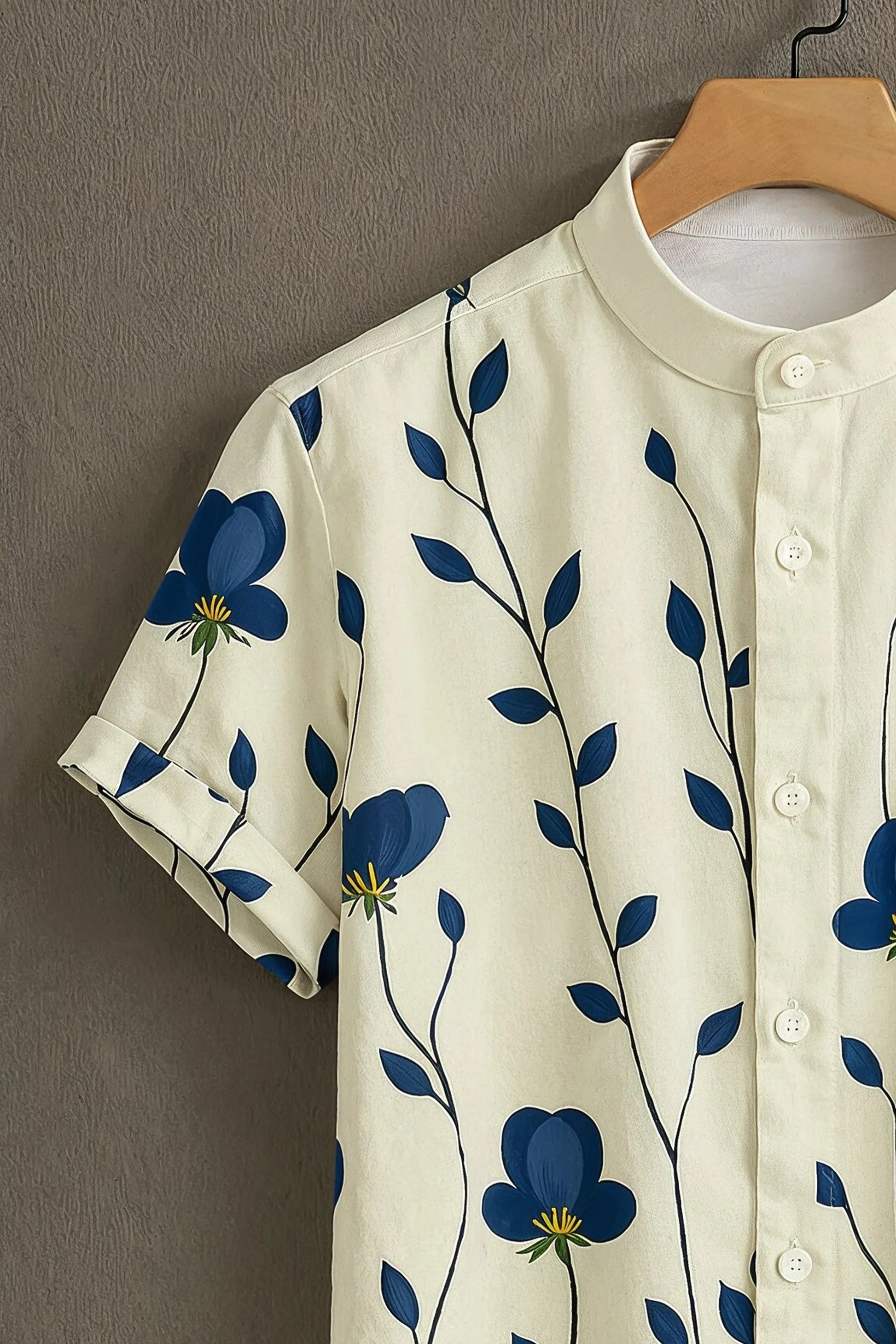 Sunflare Cream Shirt with Blue Flower Design