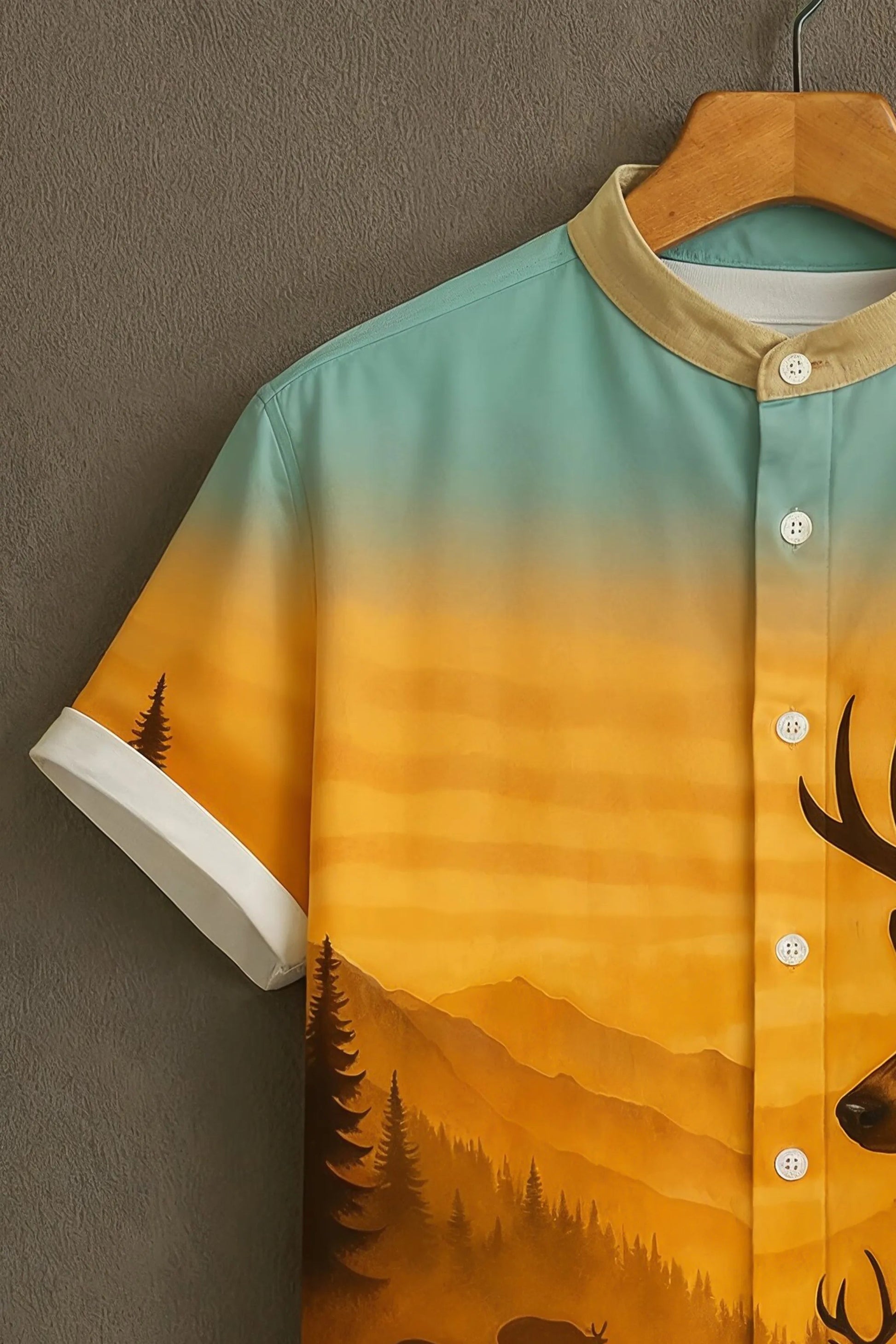 Sunflare Sunset Deer Print Casual Shirt