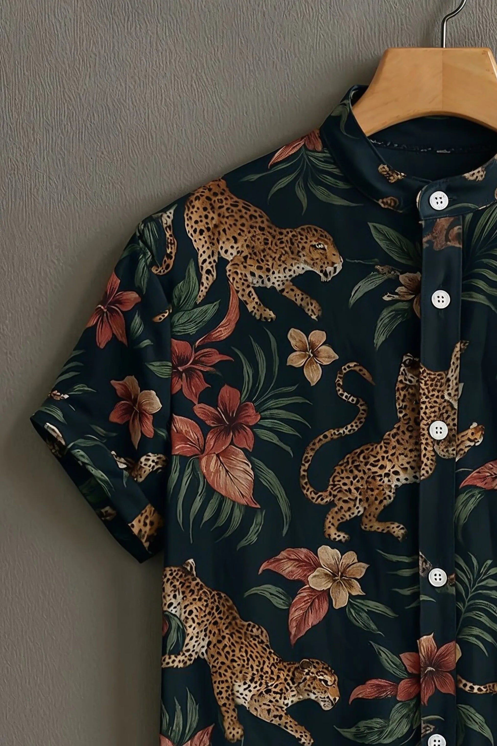 Sunflare Black Artistic Leopard Floral Print Shirt