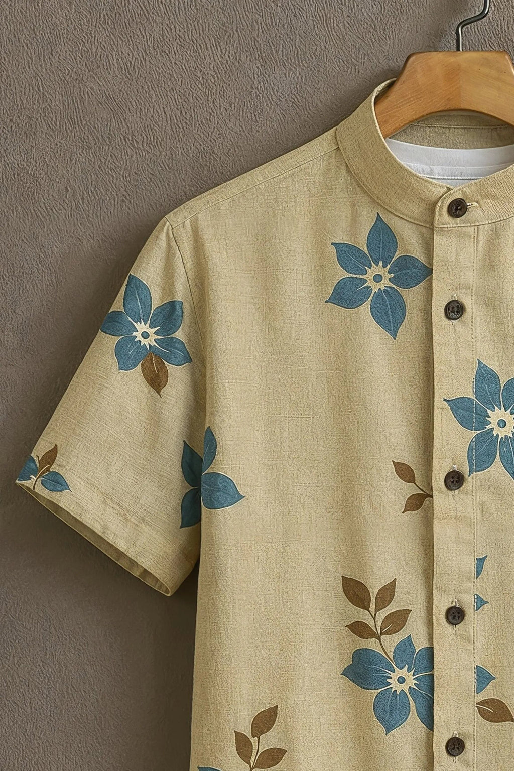 Sunflare Beige Nature-Inspired Blue Floral Shirt