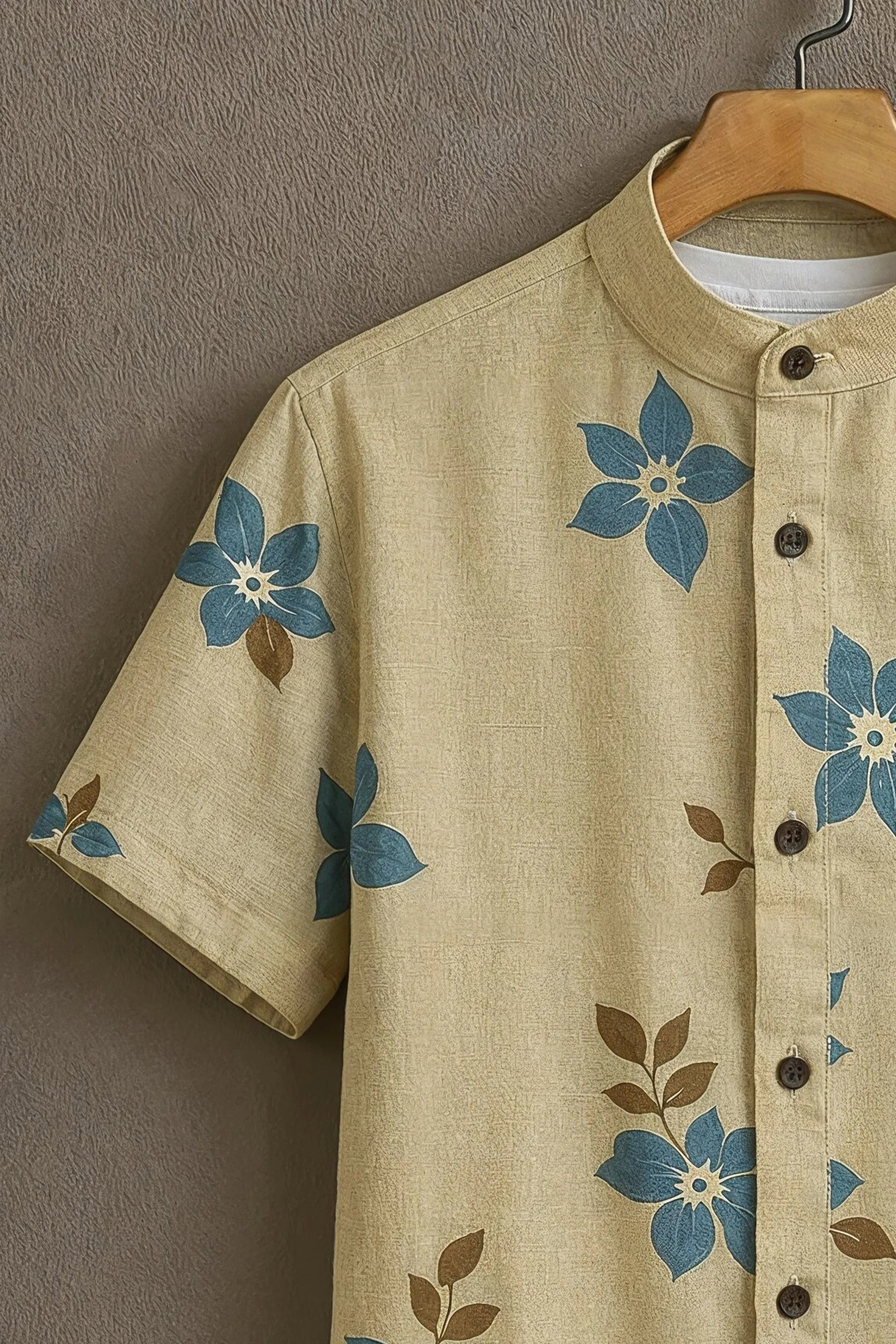 Sunflare Beige Nature-Inspired Blue Floral Shirt