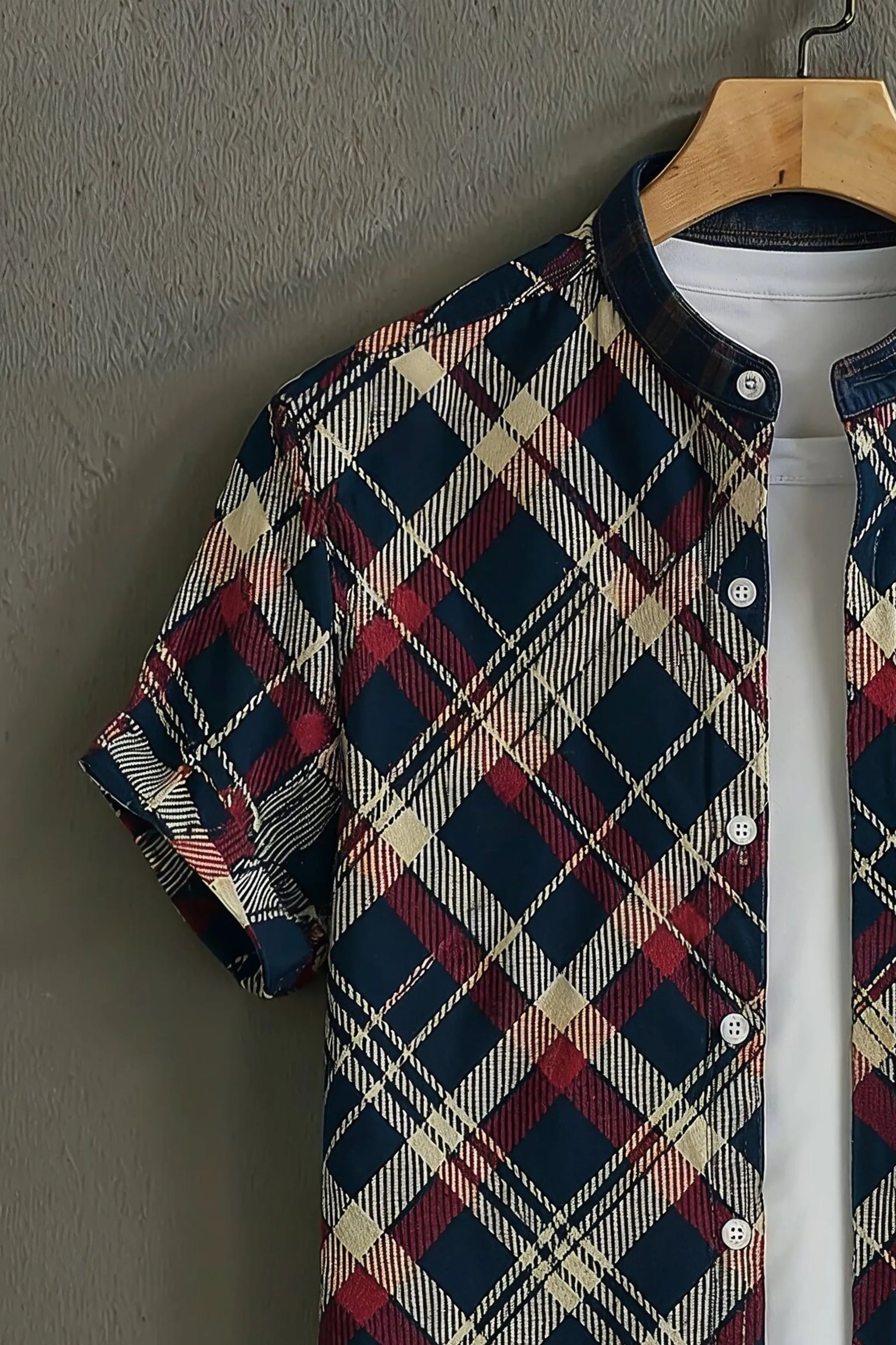 Sunflare Navy Premium Check Pattern Casual Shirt